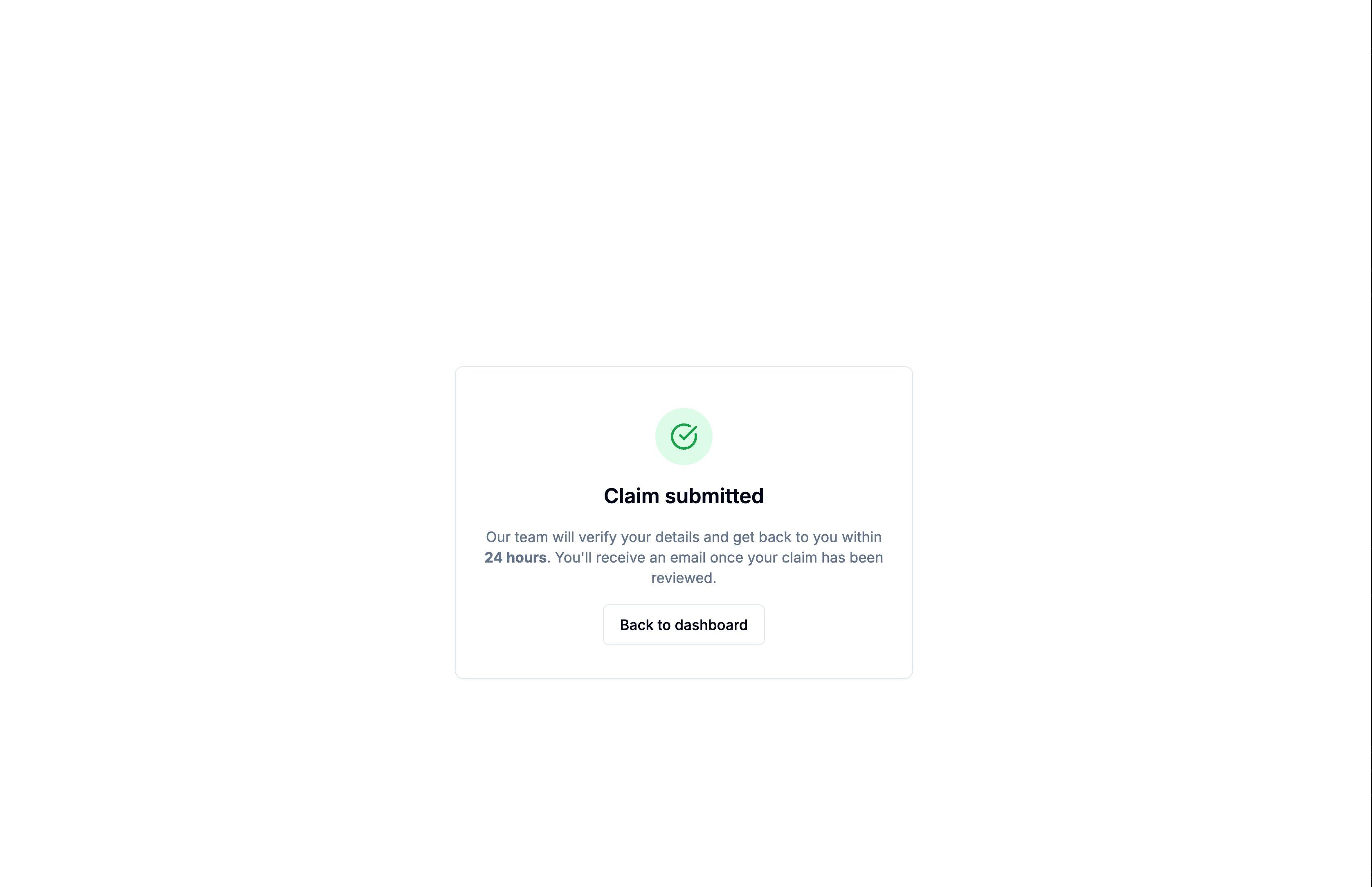 Claim submitted confirmation