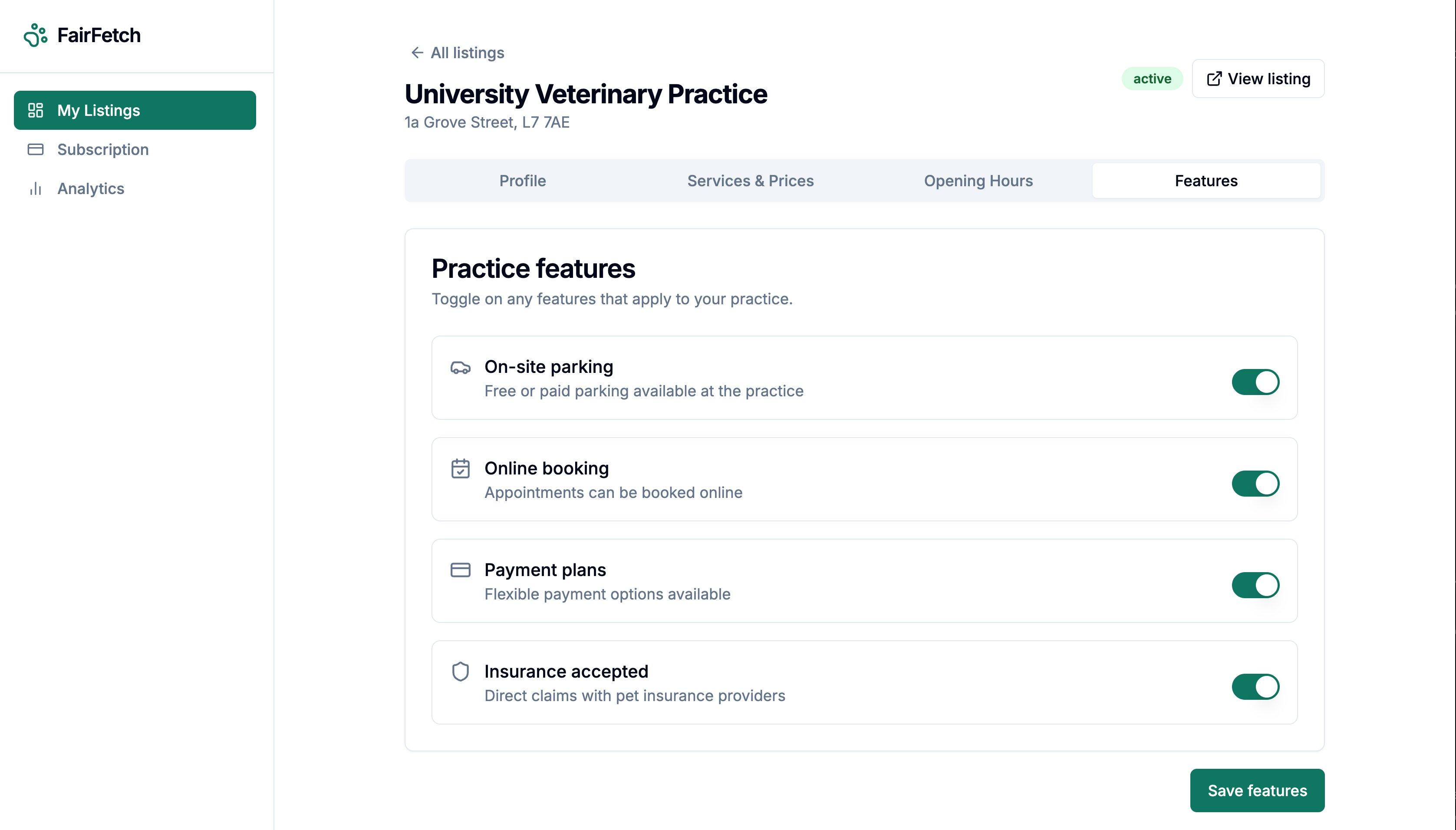 Update Features on FairFetch dashboard