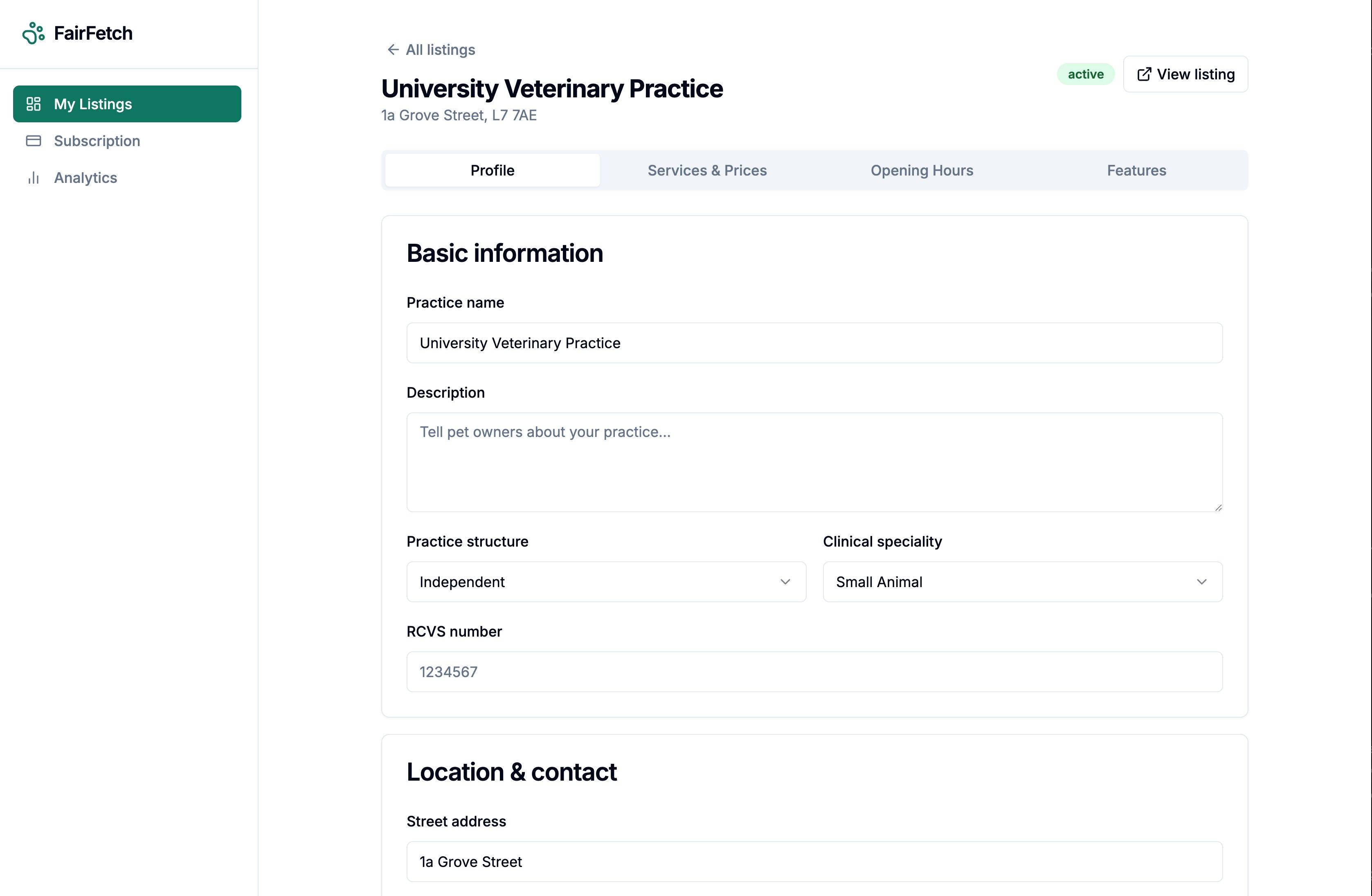 Update Profile on FairFetch dashboard